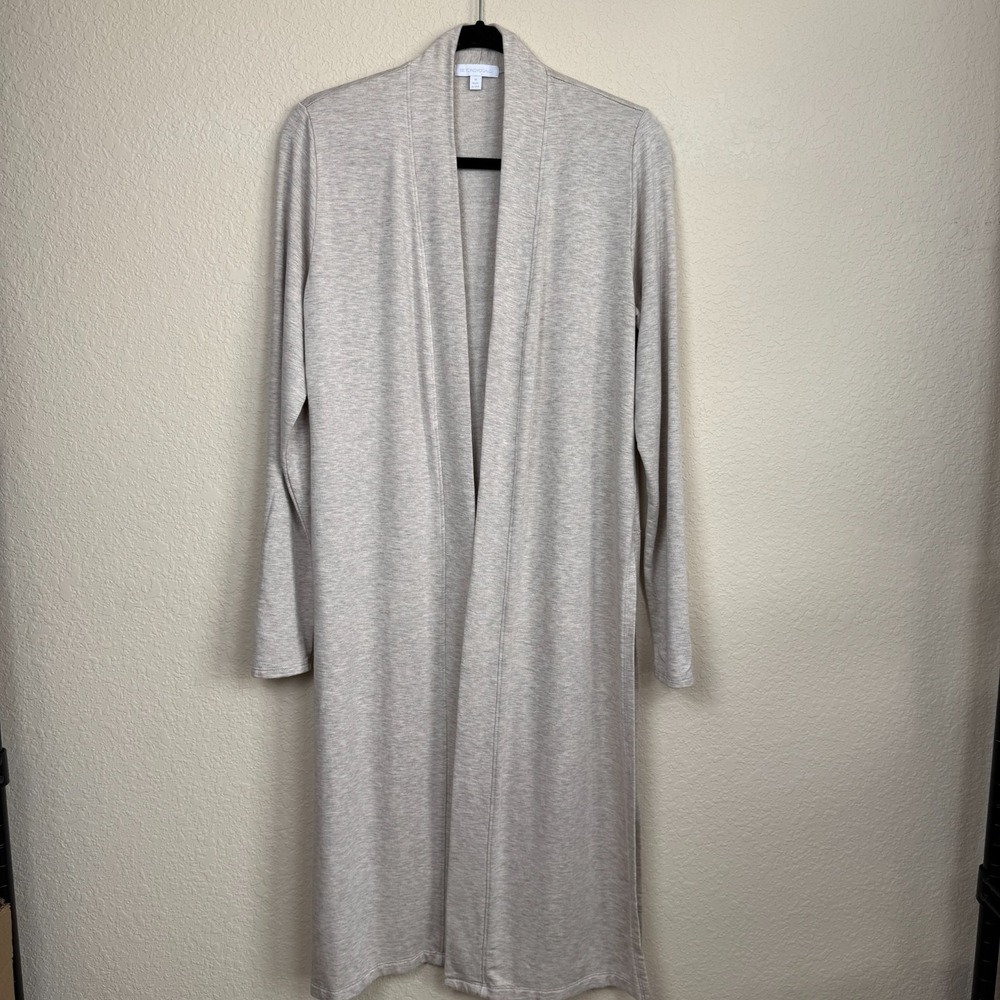 Beyond Yoga Long Duster Cardigan Cream Modal Open Front Lounge M Elevated Basic